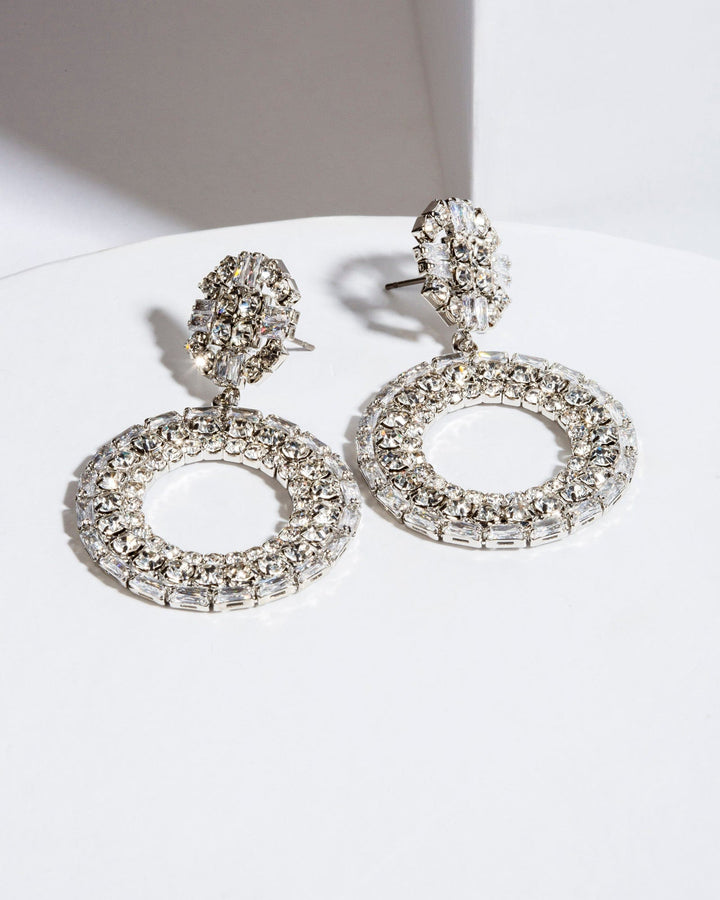Colette by Colette Hayman Circle Crystal Around Rhodium Drop Earrings