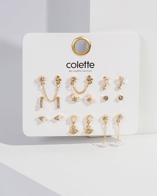 Colette by Colette Hayman Crystal 9 Pack Multi Intricate Earrings