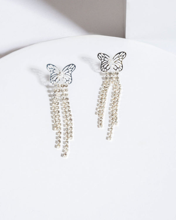 Colette by Colette Hayman Crystal Butterfly Chain Tassel Drop Earrings