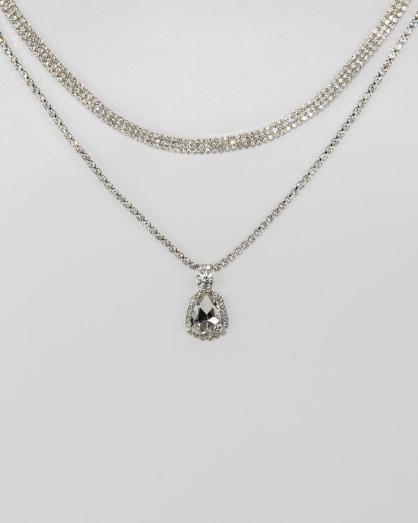 Colette by Colette Hayman Crystal Chain 2 Layer With Pendant Rhodium Necklace