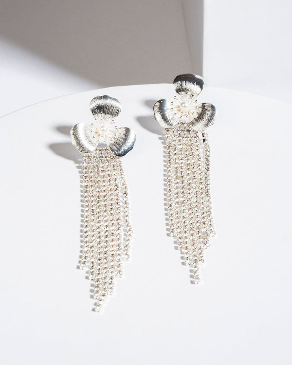 Colette by Colette Hayman Crystal Flower Tassel Statement Earrings