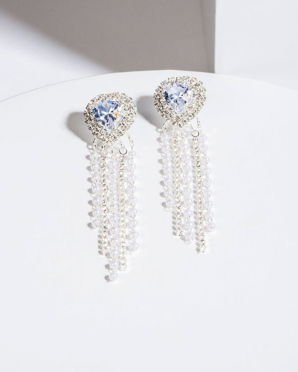 Colette by Colette Hayman Crystal Heart Pearl And Crystal Tassel Drop Earrings