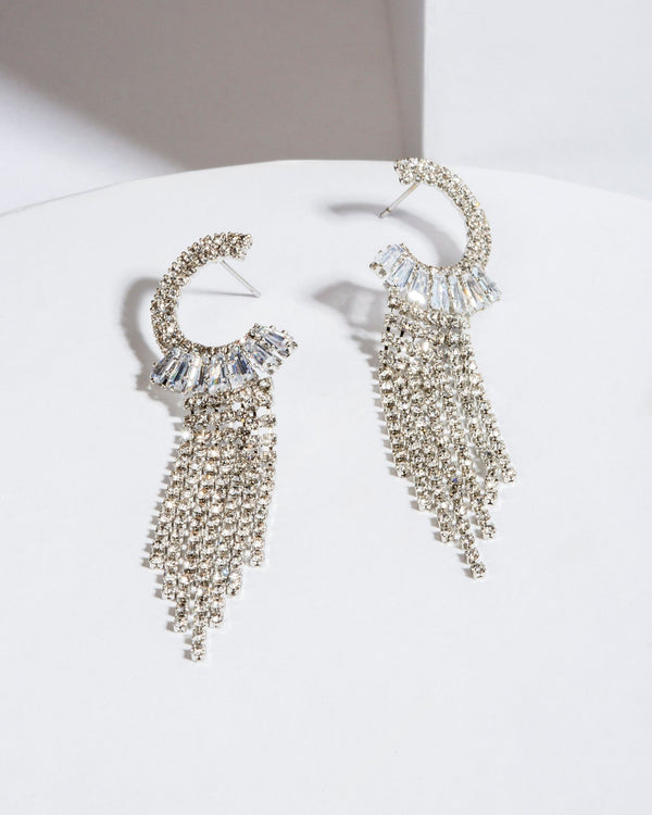Colette by Colette Hayman Crystal Hoop Tassel Rhodium Earrings