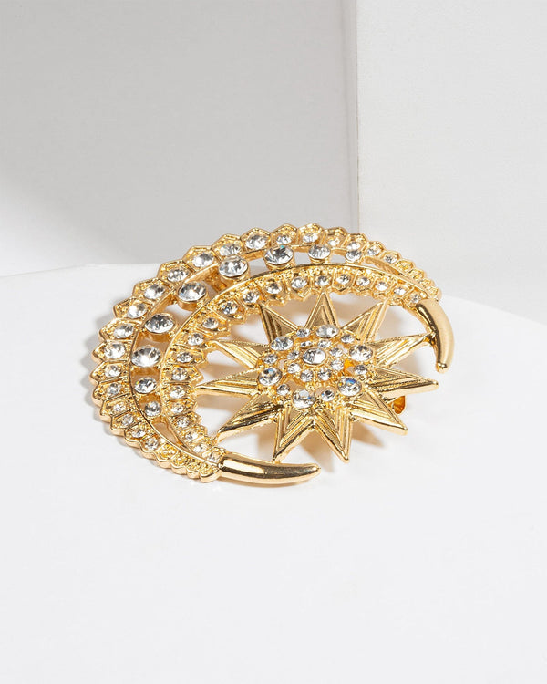 Colette by Colette Hayman Crystal Moon & Star Brooch