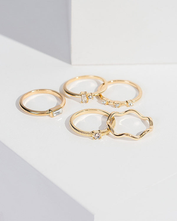 Colette by Colette Hayman Crystal Multi Pack Thin Crystal Wave Rings
