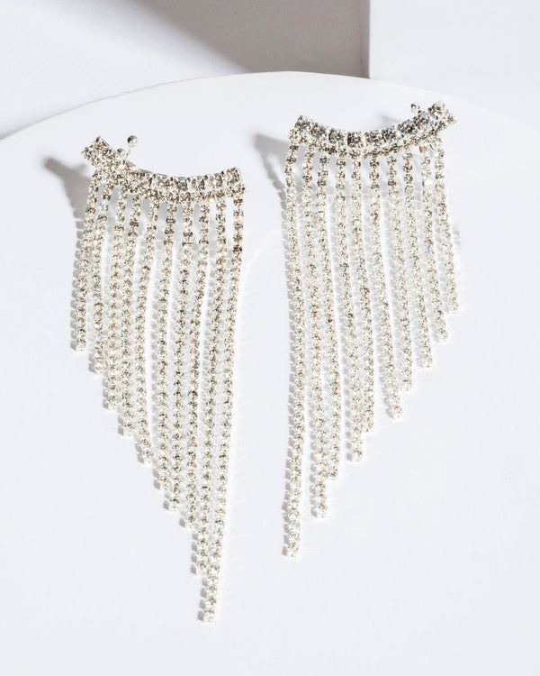 Colette by Colette Hayman Crystal Tassel Curved Drop Earrings