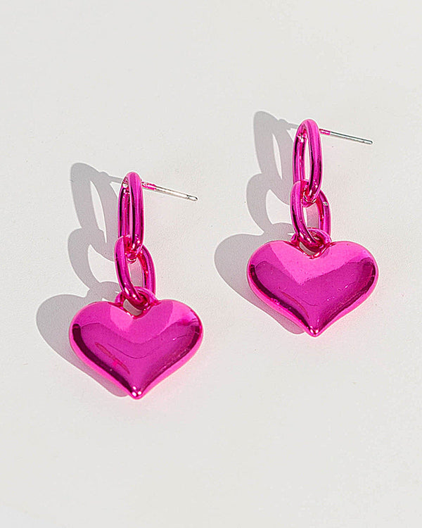 Colette by Colette Hayman Fuchsia Puffy Heart Chain Earrings