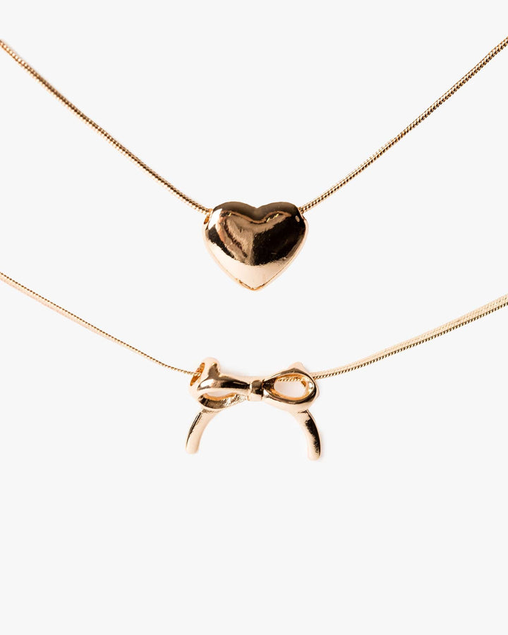 Colette by Colette Hayman Gold 2 Pack Bow Heart Detail Necklace