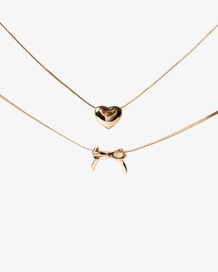 Colette by Colette Hayman Gold 2 Pack Bow Heart Detail Necklace