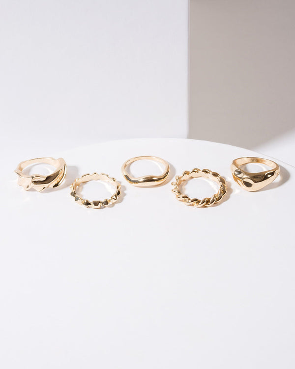 Colette by Colette Hayman Gold 5 Pack Multi Chunky Rings