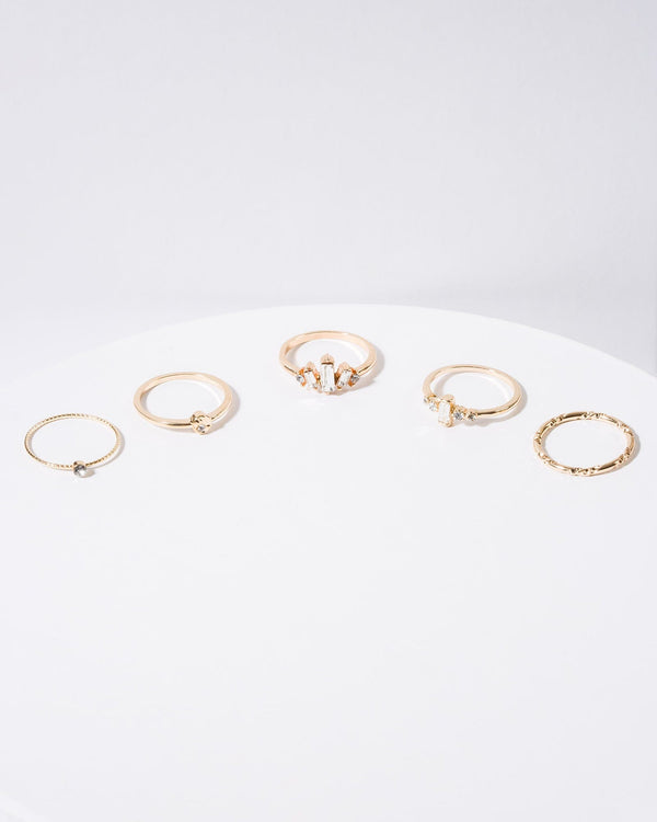 Colette by Colette Hayman Gold 5 Pack Multi Crystal Rings