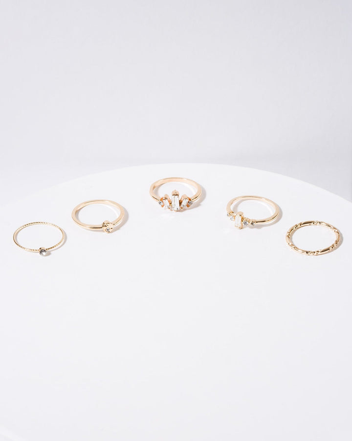 Colette by Colette Hayman Gold 5 Pack Multi Crystal Rings