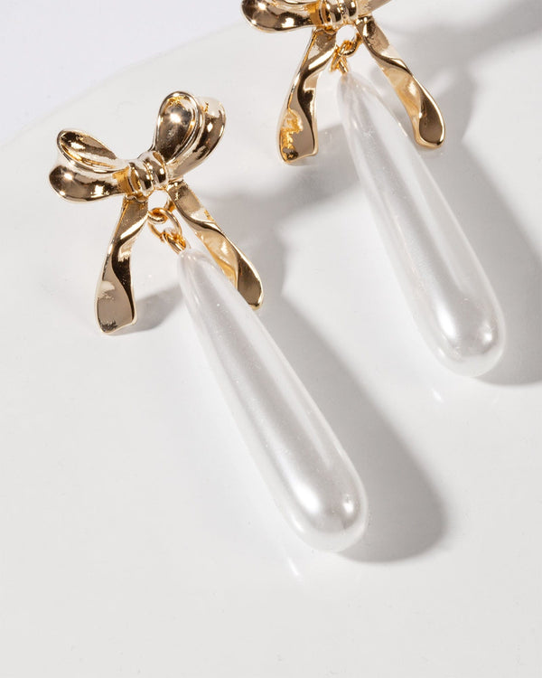 Colette by Colette Hayman Gold Bow And Long Pearl Drop Earrings