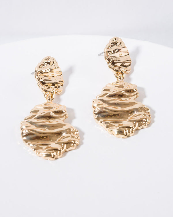 Colette by Colette Hayman Gold Chunky Textured Post Drop Earrings