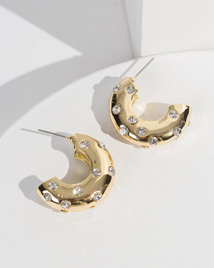 Colette by Colette Hayman Gold Diamond Studded Chunky Hoop Earrings