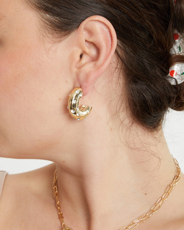 Colette by Colette Hayman Gold Diamond Studded Chunky Hoop Earrings