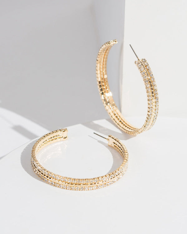 Colette by Colette Hayman Gold Double Row Crystal Hoop Earrings