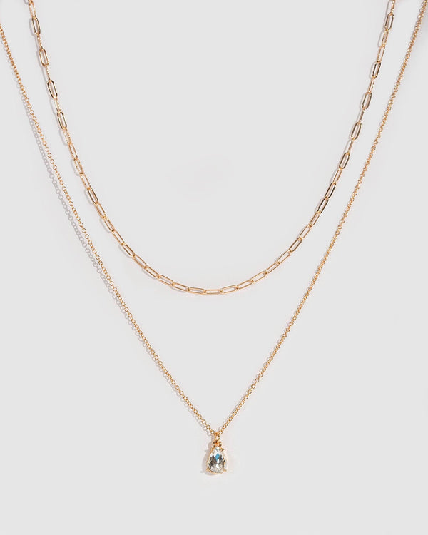 Colette by Colette Hayman Gold Double Row Crystal Tear Drop Necklace