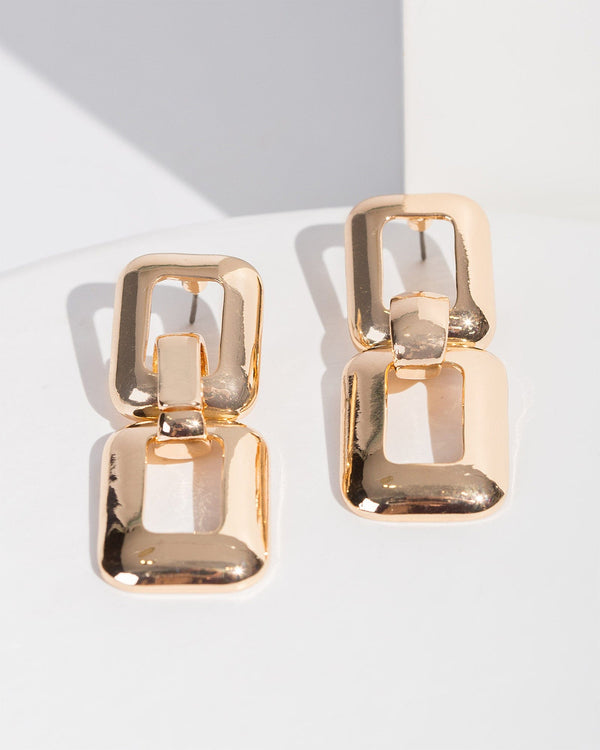 Colette by Colette Hayman Gold Double Square Chain Drop Earrings