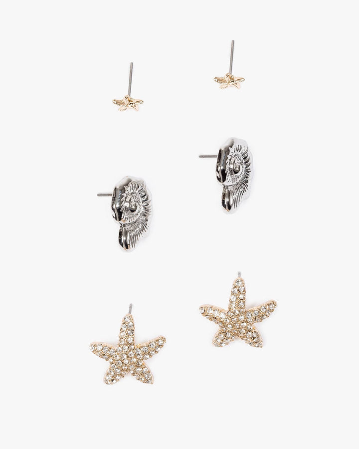 Colette by Colette Hayman Gold Embellished Starfish Swirl Icon 3 Pack Earrings