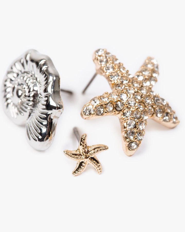 Colette by Colette Hayman Gold Embellished Starfish Swirl Icon 3 Pack Earrings