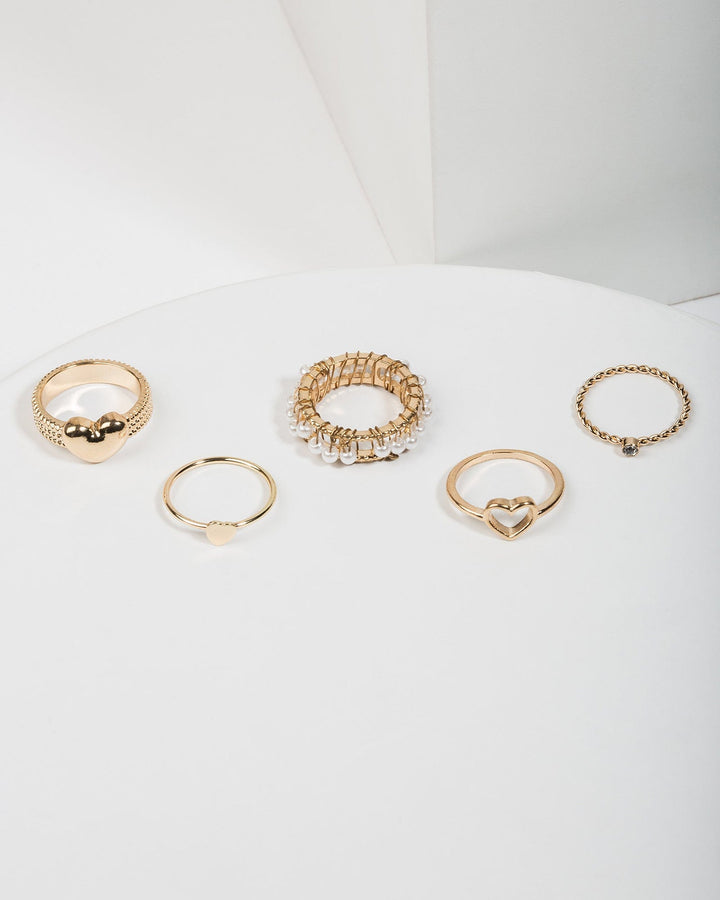 Colette by Colette Hayman Gold Multi Pack Fine Love Heart Rings