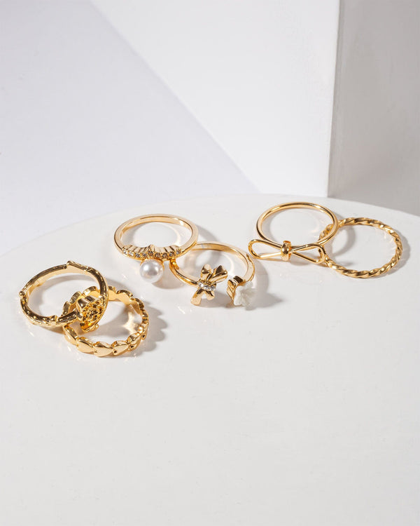Colette by Colette Hayman Gold Multi Pack Flower And Bow Rings