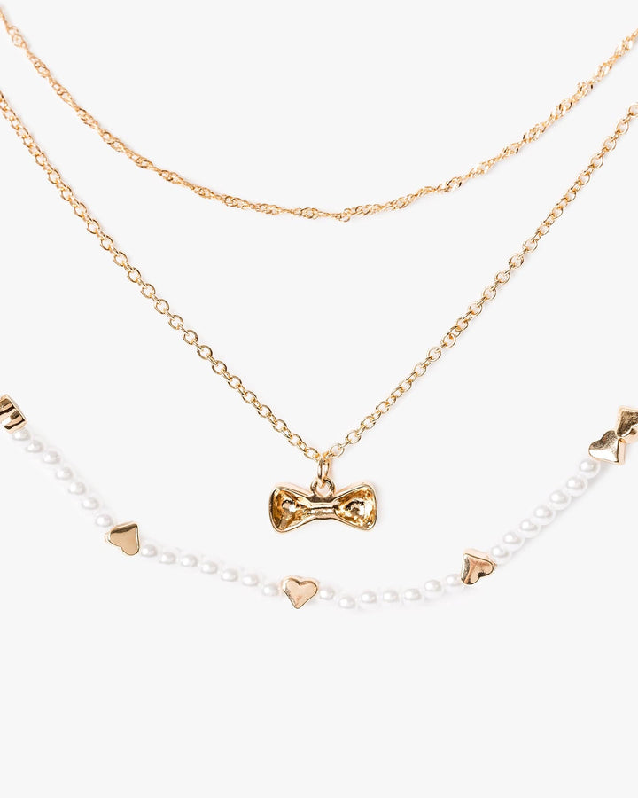 Colette by Colette Hayman Gold Multi Pack Heart And Bow Charm Necklace