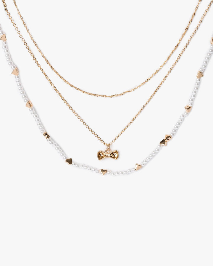 Colette by Colette Hayman Gold Multi Pack Heart And Bow Charm Necklace