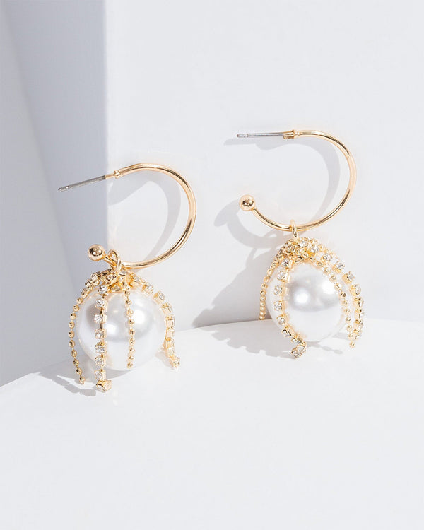 Colette by Colette Hayman Gold Pearl Tassel Hoop Earrings