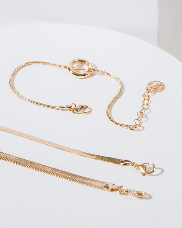 Colette by Colette Hayman Gold Snake Chain Circle 3 Pack Bracelet