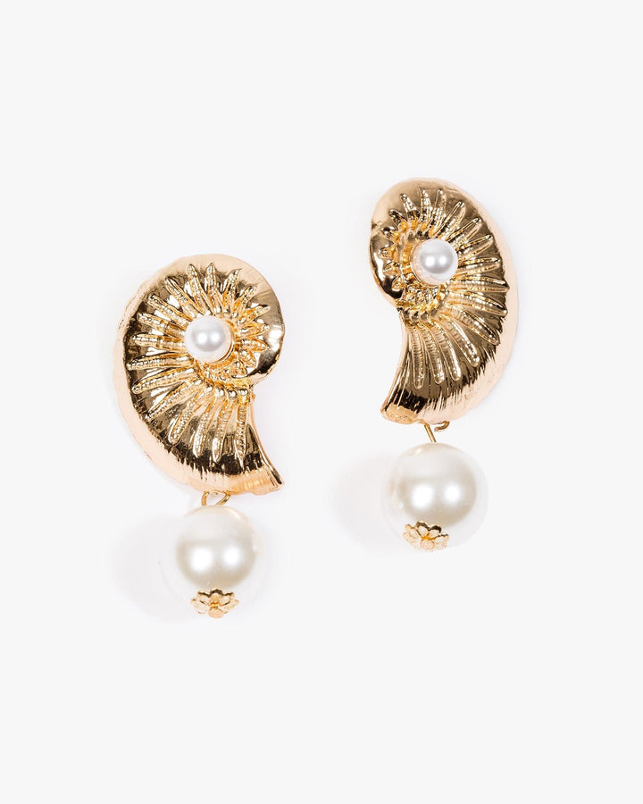 Colette by Colette Hayman Gold Swirl Beach Charm Pearl Detail Earrings