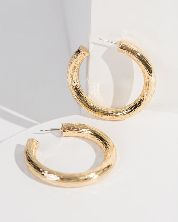 Colette by Colette Hayman Gold Textured Chunky Hoop Earrings