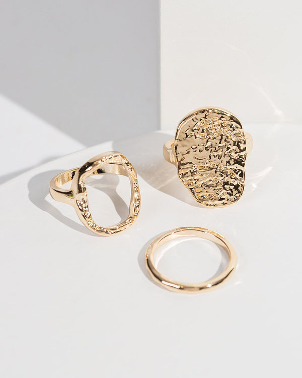 Colette by Colette Hayman Gold Textured Chunky Rings Pack