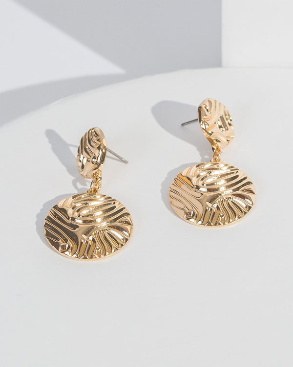 Colette by Colette Hayman Gold Textured DiscDrop Earrings