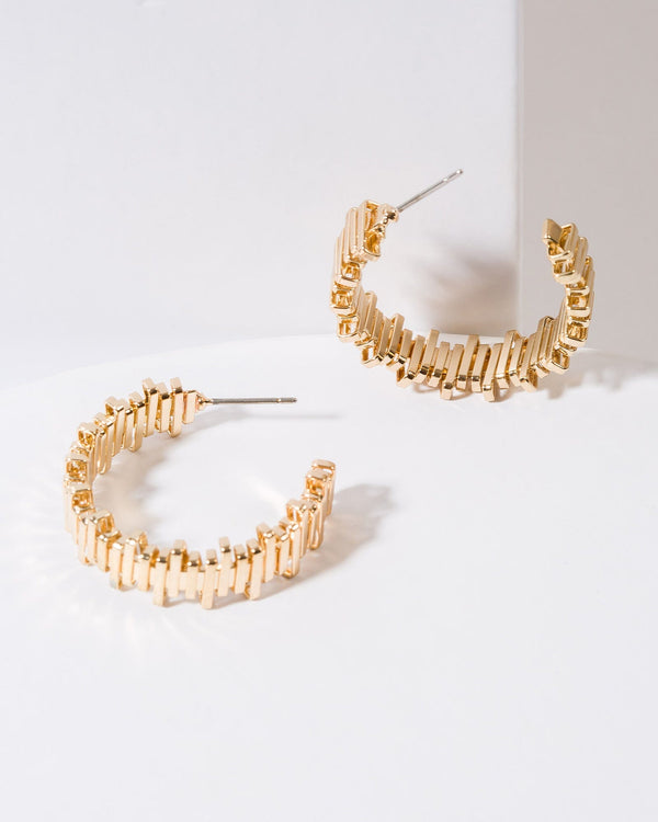 Colette by Colette Hayman Gold Textured Lines Hoop Earrings