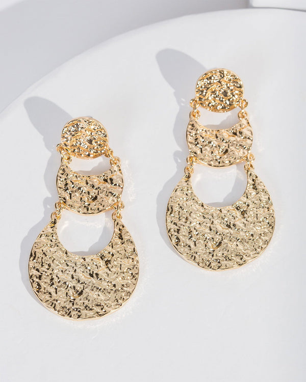 Colette by Colette Hayman Gold Textured Metal 3 Tier Earrings