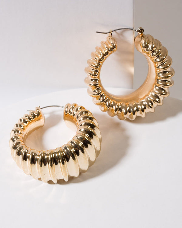 Colette by Colette Hayman Gold Textured Metal Hoop Earrings