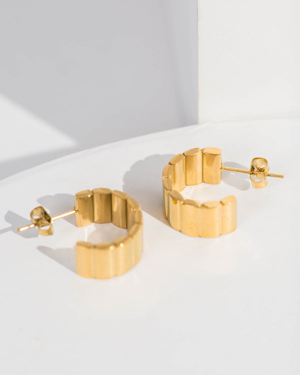 Colette by Colette Hayman Gold Textured Metal Panel Hoop Earrings