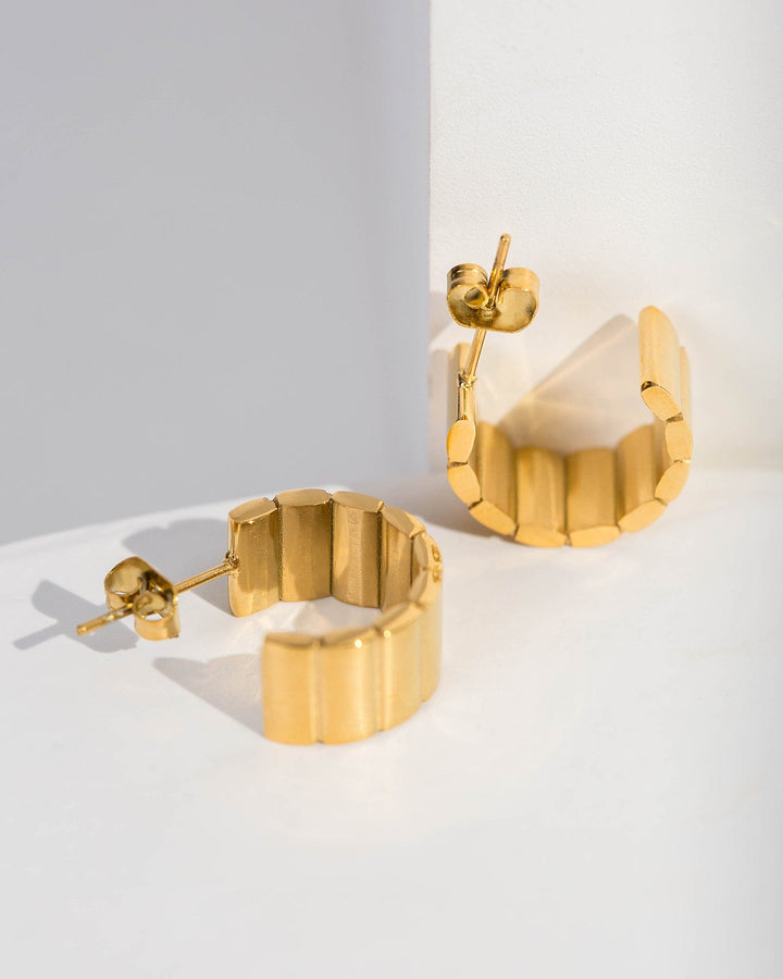 Colette by Colette Hayman Gold Textured Metal Panel Hoop Earrings