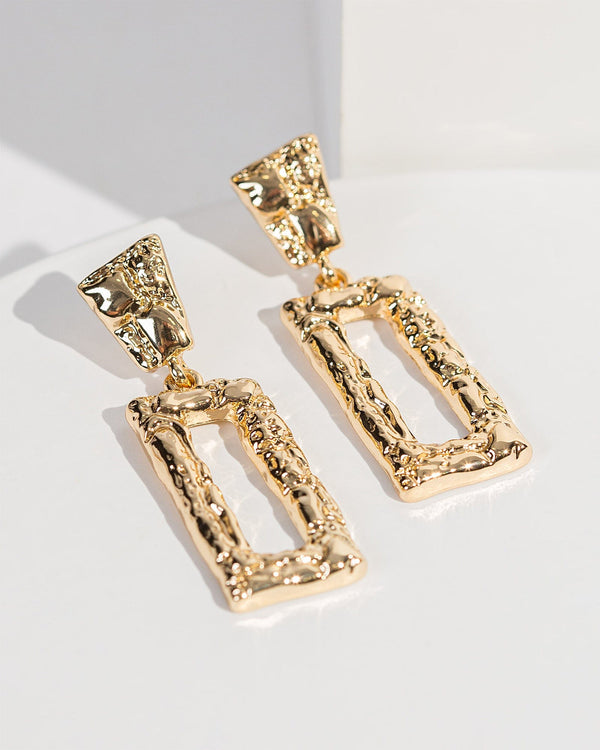 Colette by Colette Hayman Gold Textured Rectangle Drop Earrings