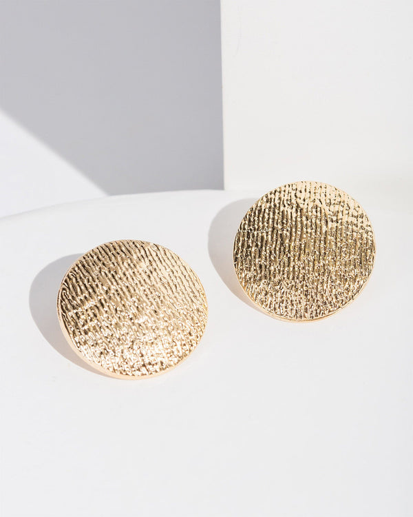 Colette by Colette Hayman Gold Textured Round Large Stud Earrings
