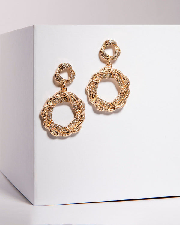 Colette by Colette Hayman Gold Textured Swirled Circle Drop Earrings