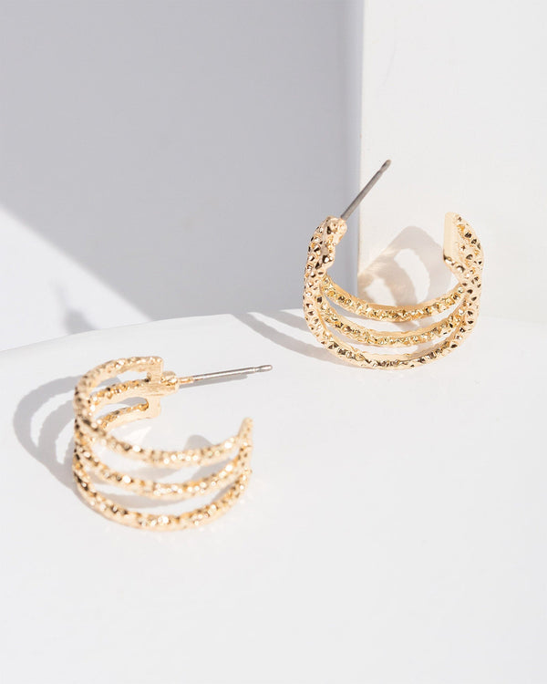 Colette by Colette Hayman Gold Textured Triple Hoop Earrings
