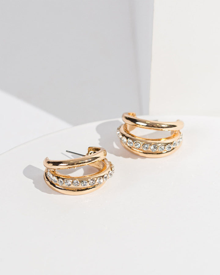 Colette by Colette Hayman Gold Triple Diamond Hoop Earrings