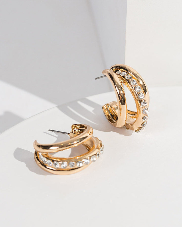 Colette by Colette Hayman Gold Triple Diamond Hoop Earrings