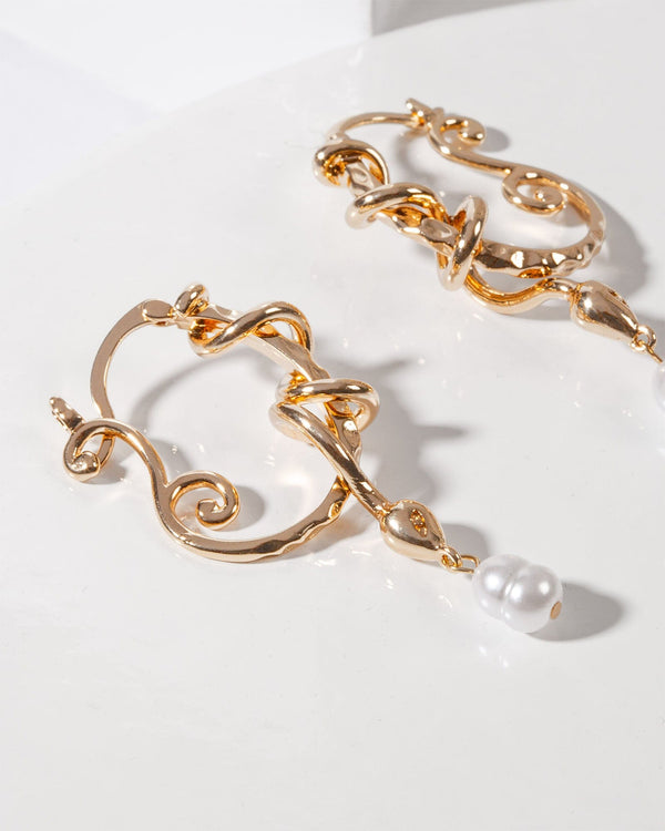 Colette by Colette Hayman Gold Twisted Detailing Hoop Drop Earrings