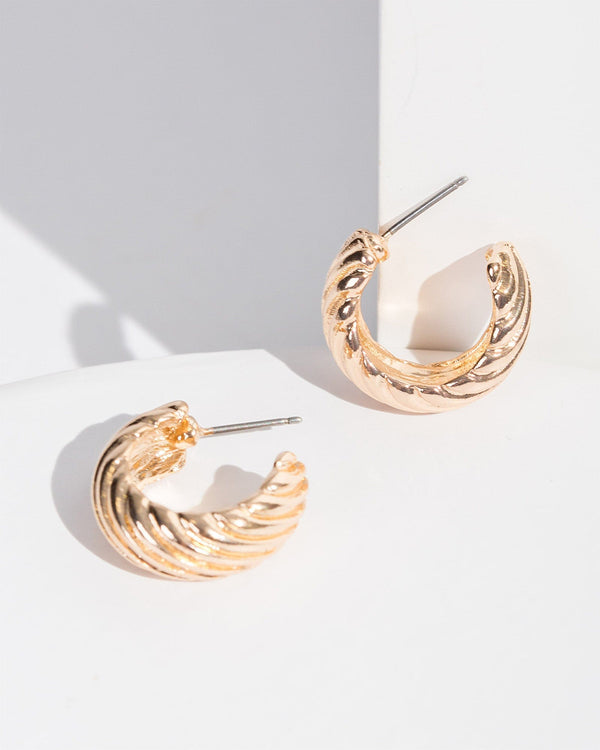 Colette by Colette Hayman Gold Twisted Textured Small Hoop Earrings