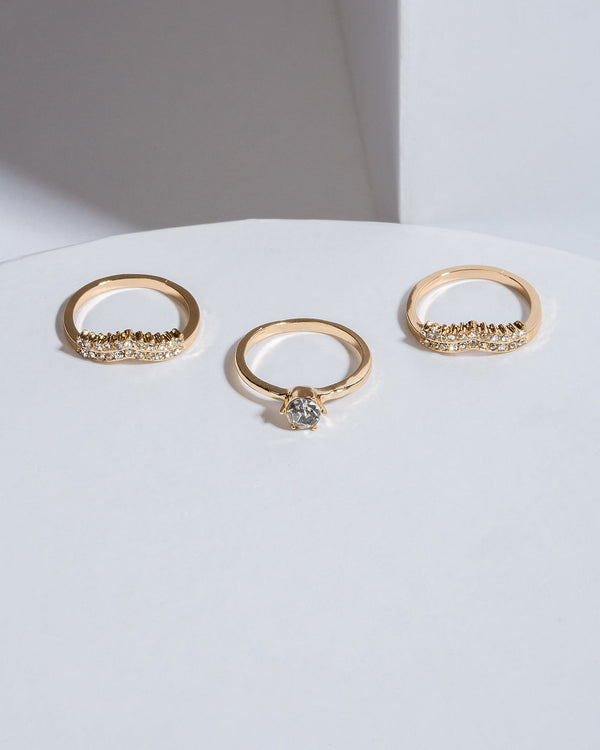 Colette by Colette Hayman Gold V Crystal Ring Pack