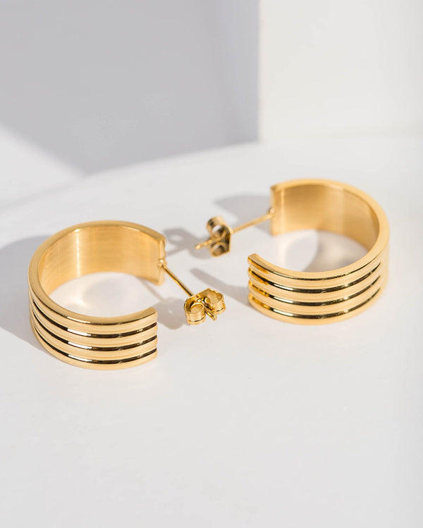 Colette by Colette Hayman Gold Wide Lined Hoop Earrings